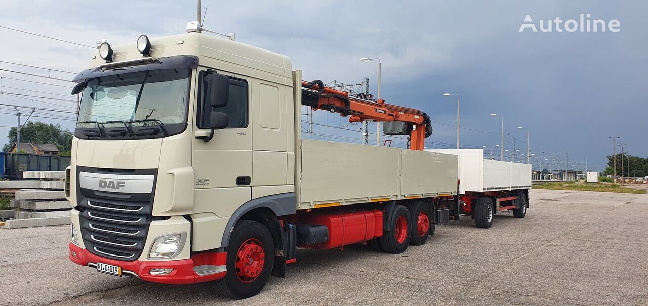 tovornjak tovorna ploščad DAF XF 106.460 HDS Atlas 145.2 10,8m=1260kg + przyczepa schmitz + prikolica tovorna ploščad