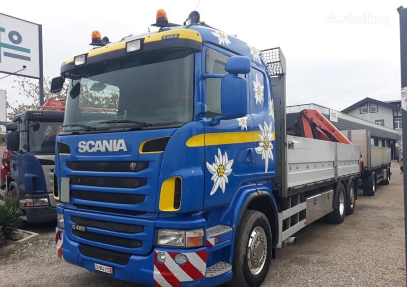 tovornjak tovorna ploščad Scania G 480 KRAN  10,20m+Remarke + prikolica tovorna ploščad